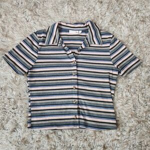 SO Sonoma‎ Goods For Life Short Sleeve Striped Crop Top Women's Size Small